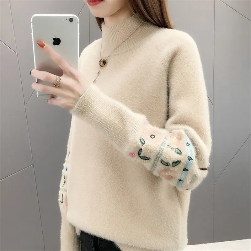 Пуловер женский осенне-зимний вязаный с высоким воротом мягкий и теплый | Женская