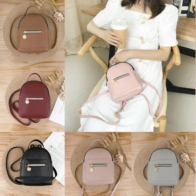 

2019 Модный женский школьный ранец для девочек, однотонный рюкзак из искусственной кожи, мини-рюкзак-кошелек, дорожная сумка