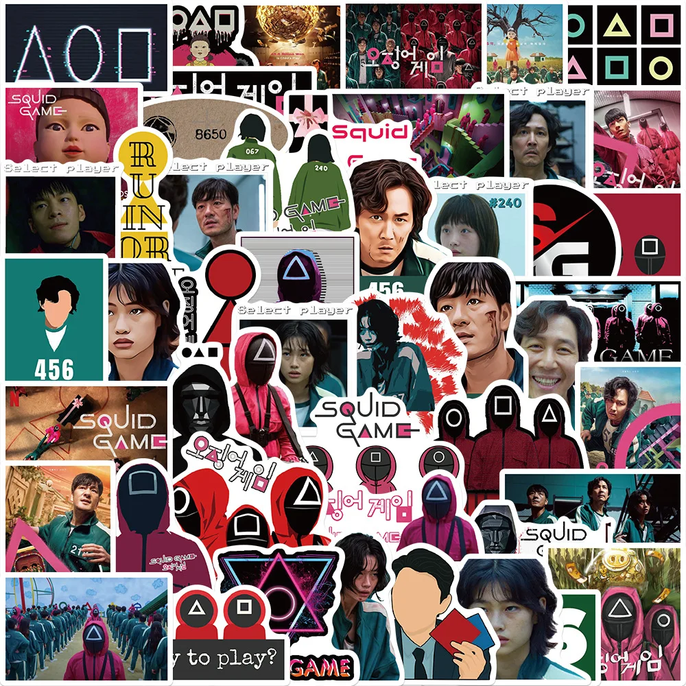 

New Movie Squid Game Douchebag Cosplay Accessories Stickers Car Bike Notebook Wall Table Waterproof Cartoon Sticker Props