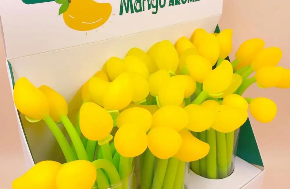 mango aroma gel pen cute cartoon stationery prize gift kawaii student sign black neutral kid 48pc/lot | Канцтовары для офиса и