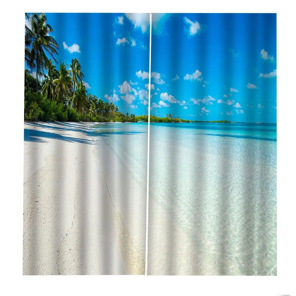 Синие пляжные шторы 3D окна занавески Роскошные в спальню cortina Индивидуальный