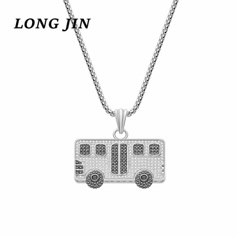 Ожерелье с подвеской в виде автобуса стиле хип хоп золотого и серебряного