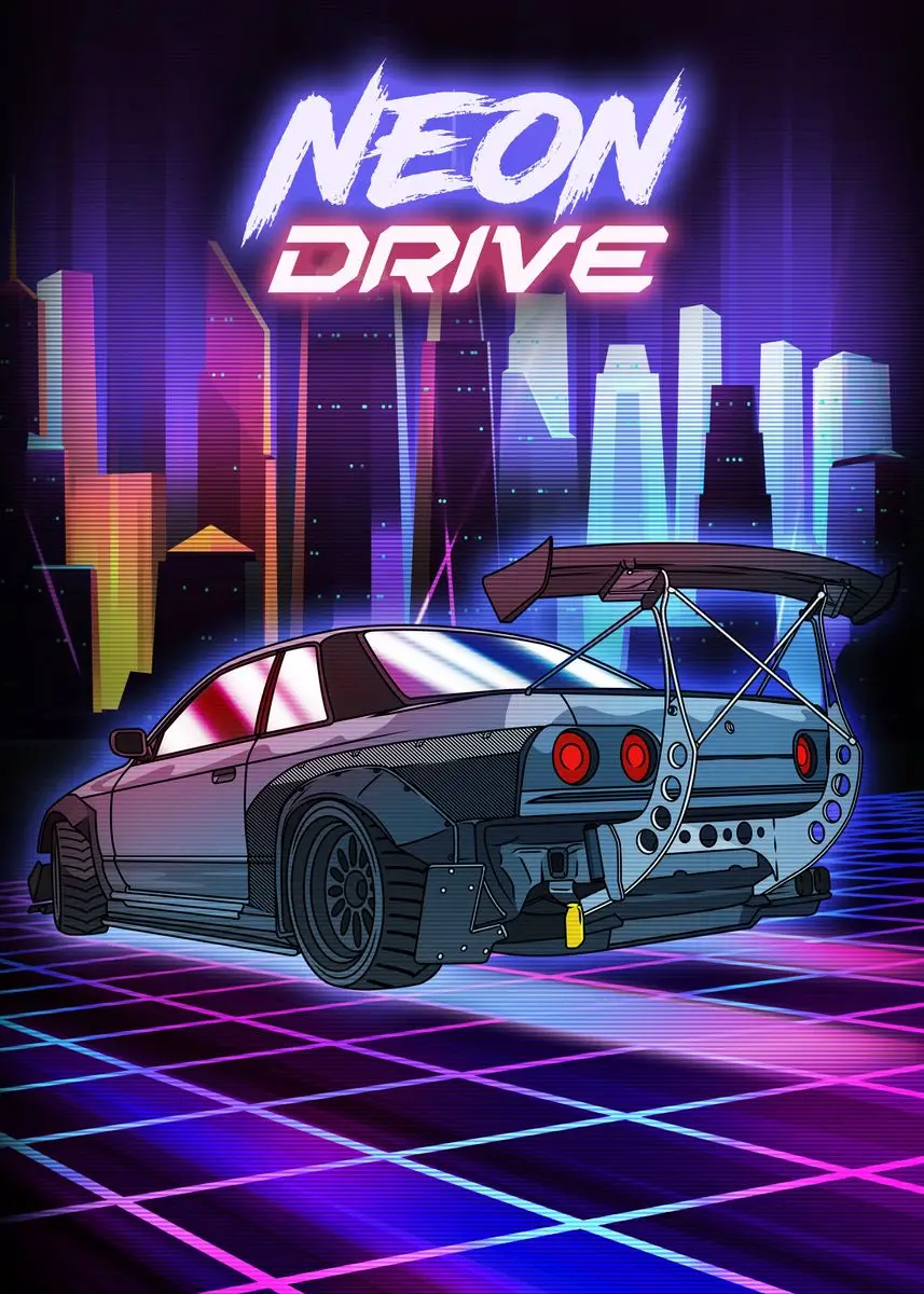 Неоновый постер в стиле Токио для уличных гонок Nissan GTR Synthwave 80-х годов украшение на