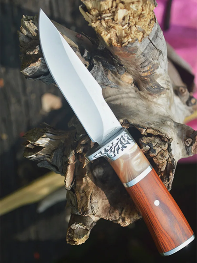 

Pocket Knife Survival hunting knife outdoor camping Fixed blade knife Stainless Steel blade Colorwood resin handle with sheath