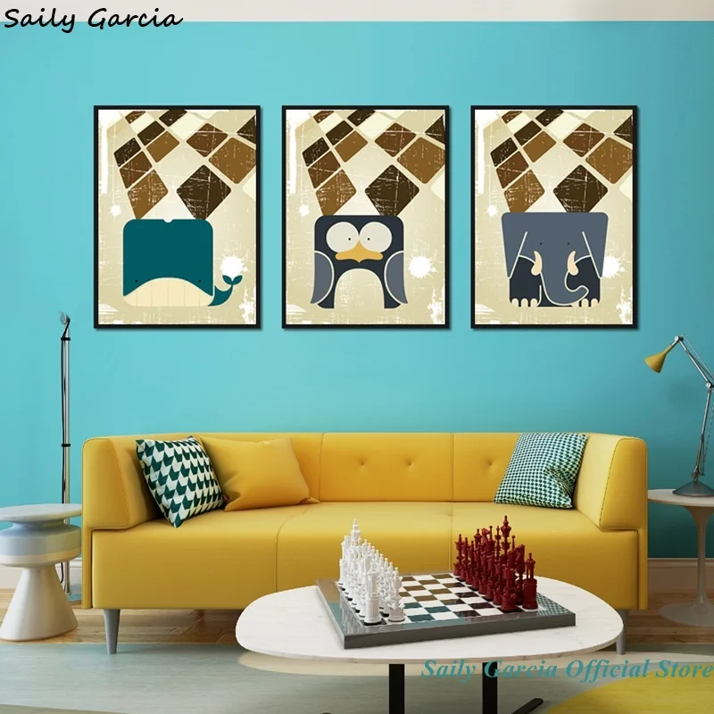 Детская Картина на холсте с милыми мультяшными совами животными птицами декор