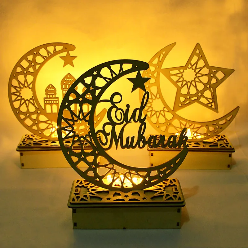 

DIY Craft LED Eid Mubarak деревянные украшения кулон ислам мусульманская Вечеринка домашнее украшение Al Adha Рамадан Kareem праздничные принадлежности
