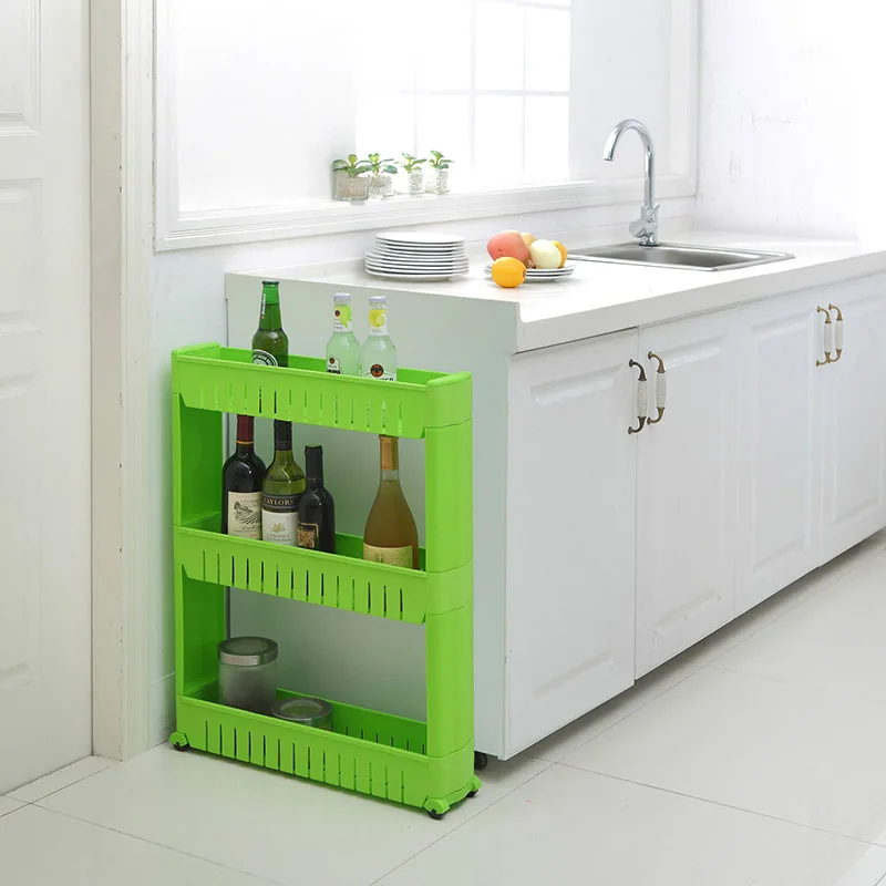 green three layers Подвижный Пластик промежуток стеллаж для хранения холодильник пространство стойки с роликом полки Кухня Ванная комната коляски интервал 4-секционный измельчитель для специй - Цвет: green three layers