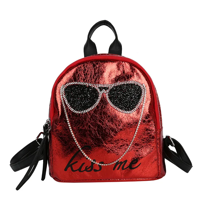 

Mini Sequins backpack women PU leather backpacks travel fashion Eyewear design female student backpack small Daypack Softback