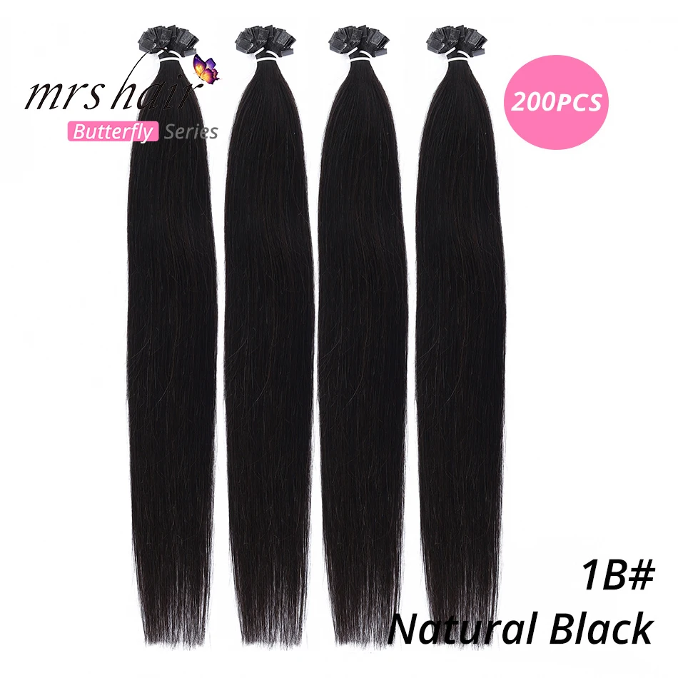 MRSHAIR предварительно скрепленные плоские волосы для наращивания 1" 18" Искусственные волосы одинаковой направленности прямые капсулы жидкий кератин волосы - Цвет: KFT1B-200