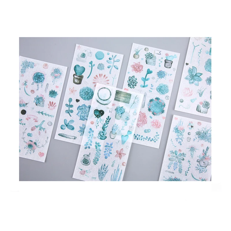 6pcs Kawaii Cat Flowers Art Supplies Japanese Word Stickers Bullet Journaling Aesthetic Deco Stationery Scrapbooking Stickers images - 6