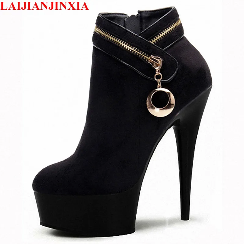 

LAIJIANJINXIA New Super High Heels Women Pole Dance Shoes Night Club Party Dancing Shoes Platform 15cm High Heels Ankle Boots