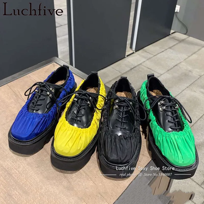 Туфли женские на шнуровке эластичные плоская подошва круглый носок мюли