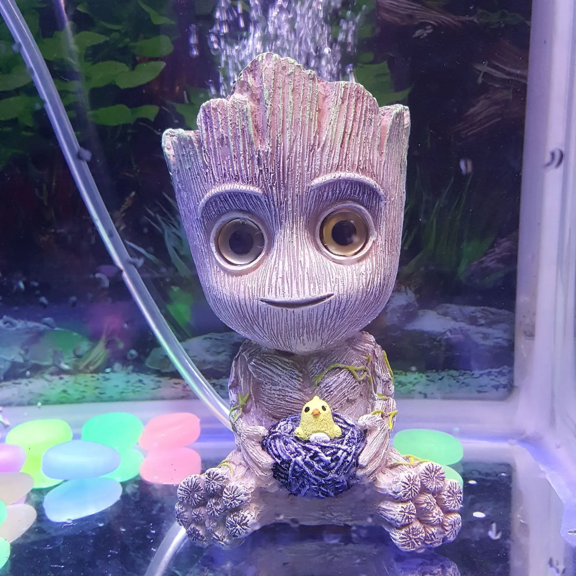 

Fish Tank Air Bubbler Decorations Mini Groot Fish Tank with Oxygen Pump Stone Air Pump Resin Aquarium Crafts