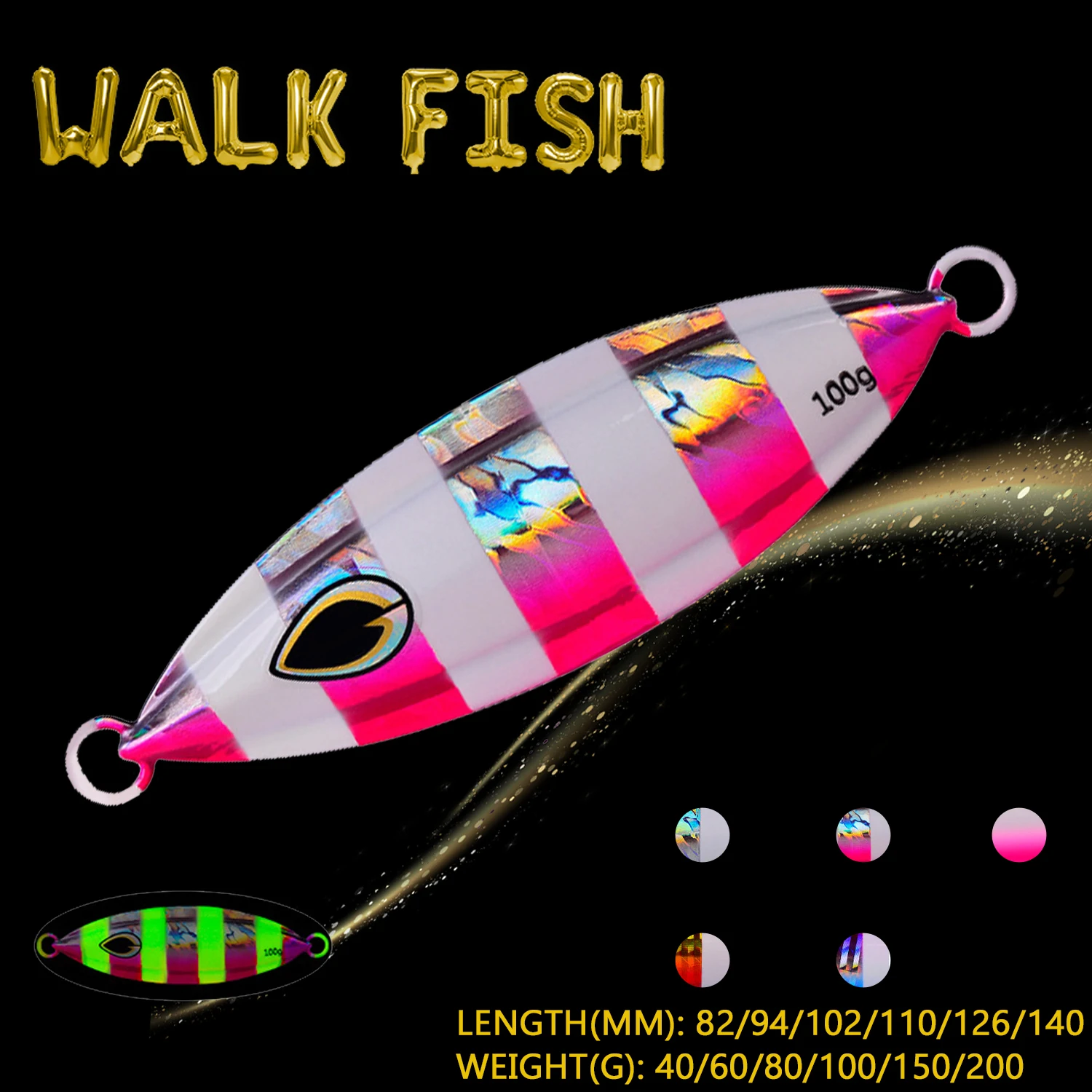 

WALK FISH 40g/60g/80g/100g/200g Metal Jig Fishing Lure Slow Jigging Hard Fishing Baits Sinking Luminous Baits Bass Carp Fishing