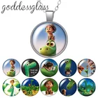 Ожерелье с подвеской в виде динозавра из мультфильма Disney, круглый стеклянный кабошон, посеребренныйхрустальный кулон, ювелирные изделия, подарок