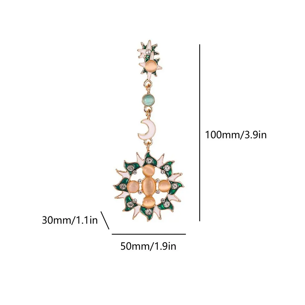 

3243 01KC Asymmetric Sun Moon Opal Earrings Personality Temperament Diamond Earrings Women Elegant Earrings Jewelry