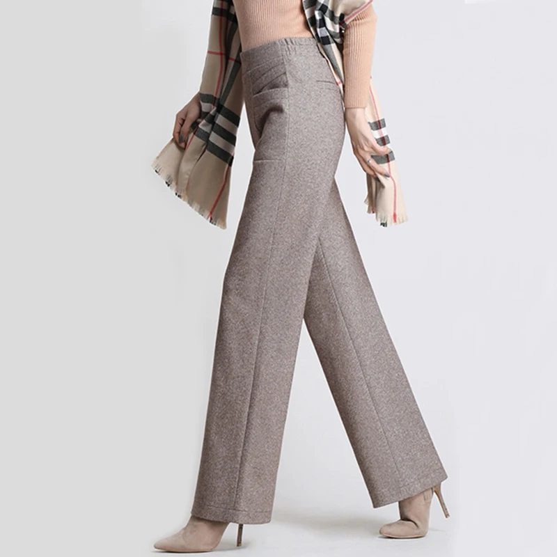 Женские Эластичные шерстяные брюки прямые облегающие эластичные большого