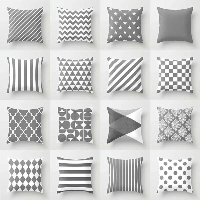 

Modern Simple Grey Geometric Peach Skin Plush Pillow Case Sofa Cushion Bed Pillow Cover Home Decoration Car Cushion 45 * 45cm