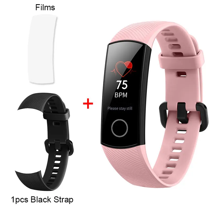 Pink Add Black Strap Honor Band 4 смарт-браслет Amoled цветной 0,9" сенсорный экран для плавания для обнаружения пульса 5ATM водонепроницаемый для сна - Цвет: Pink Add Black Strap