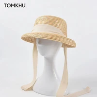 french elegant ribbon lampshade natural straw hats for women summer sunshade beach hepburn style retro fedora kentucky derby hat