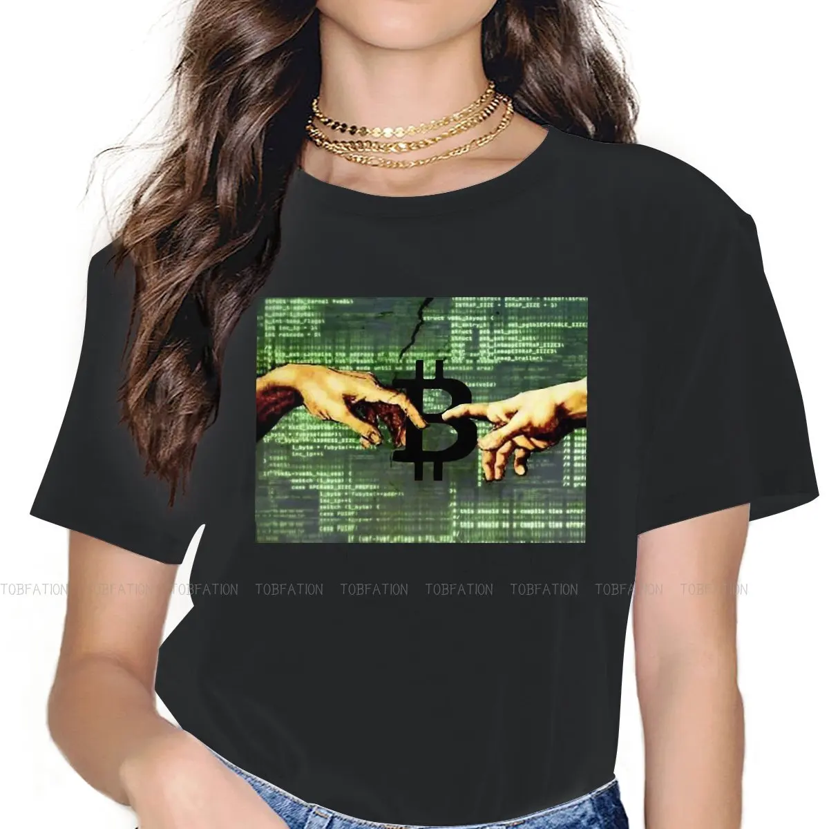 

Michelangelo Sistine Chapel Pop Art of Bitcoin Feminine Shirts Crypto Miner Oversized T-shirt Kawaii Vintage Female Blusas