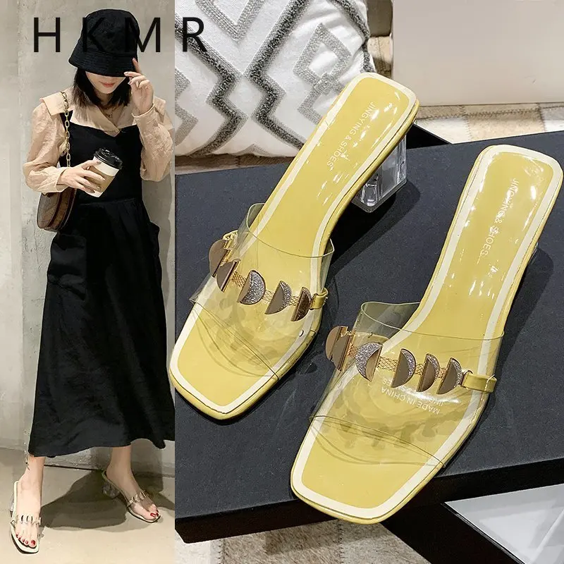 

Женские шлепанцы на квадратном каблуке, прозрачные шлепанцы без задника, роскошные мягкие туфли на квадратном каблуке с бусинами, 2021