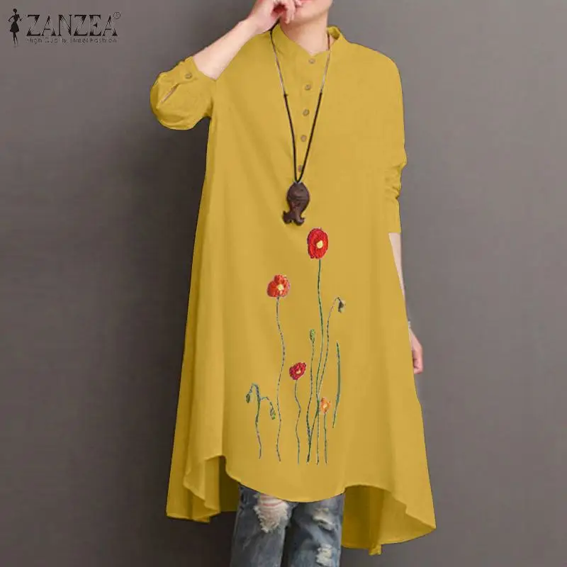 

Autumn Cotton Linen Shirt ZANZEA Women Floral Blouse Vintage Long Sleeve Loose Blusas Casual Long Tops Tunic Femininas Blusas