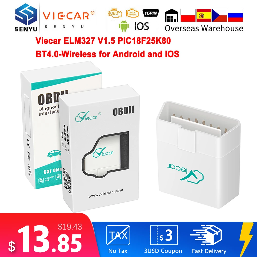 Диагностический сканер Viecar ELM 327 V1.5 BT4.0 беспроводной прибор для диагностики