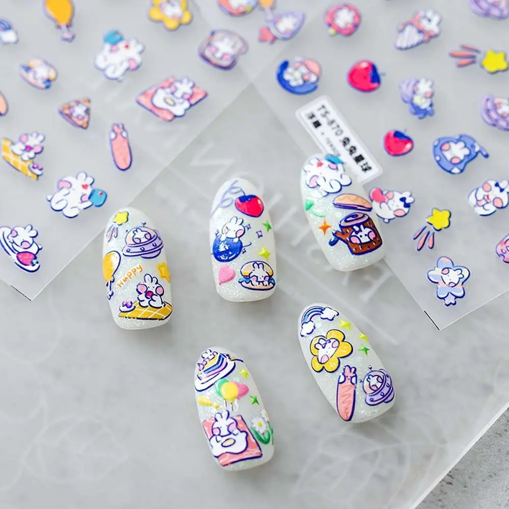 

5D рельефная наклейка для дизайна ногтей, японская клейкая наклейка для ногтей, цветной кролик, милая мультяшная клубника, украшение для ног...