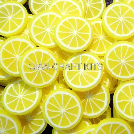 

300pcs Lemon Polymer Clay Cane Fruit Cane Slices 10mm Decoden Miniature Sweets Kawaii Scrapbooking Nail Art