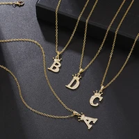 2021 new trend gold plated fashion zircon crown english letter pendant simple ladies necklace jewelry wholesale