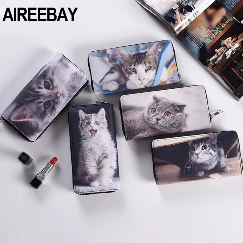 AIREEBAY/женские кошельки с 3D принтом из мягкой искусственной кожи с кошками и животным узором, монета с изображением женщины, кошелек, маленькие сумки, кошелек, сумки