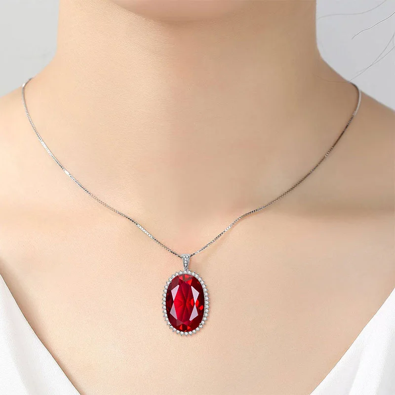 

COSYA Ruby Pink Luxury Clavicle Pendant Necklace 100% 925 Sterling Silver Oval High Carbon Diamond Couple Dating Fine Jewelry