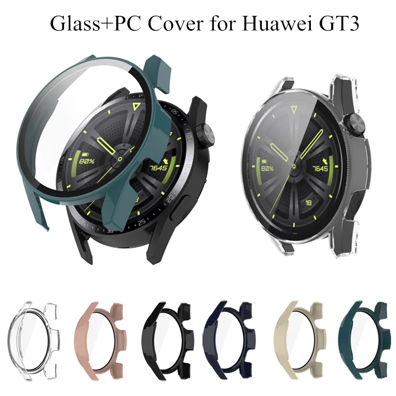 

Стекло и чехол для Huawei Watch GT3 42 мм 46 мм, защитная пленка для экрана, жесткий бампер из поликарбоната, универсальный защитный чехол для Huawei Watch GT...