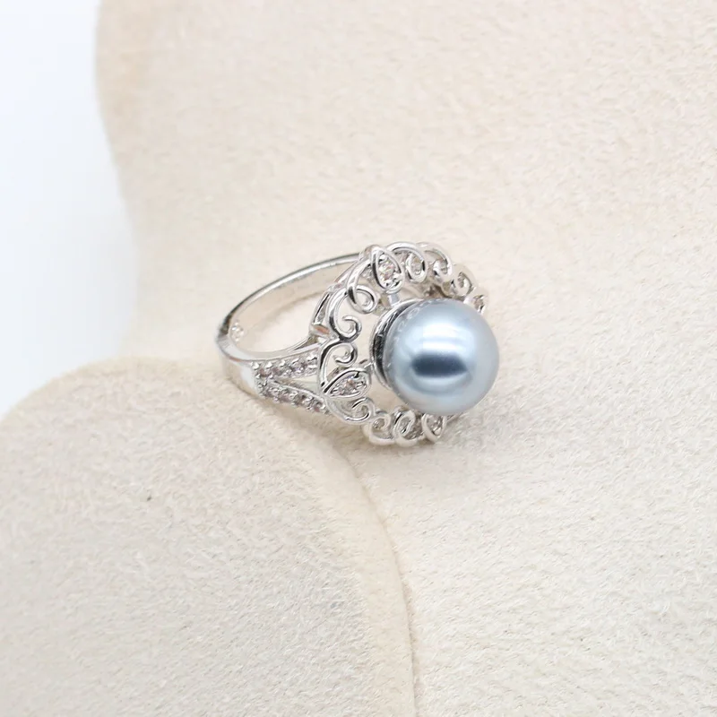 Классические серые жемчужные Серебристые серьги ожерелье кольцо с подвеской