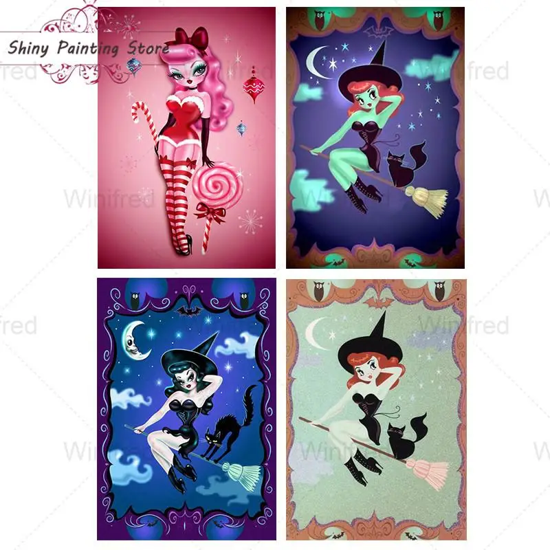 

Набор для алмазной вышивки «ведьма», картина из квадратных страз 5D «сделай сам» с мультяшными кругами