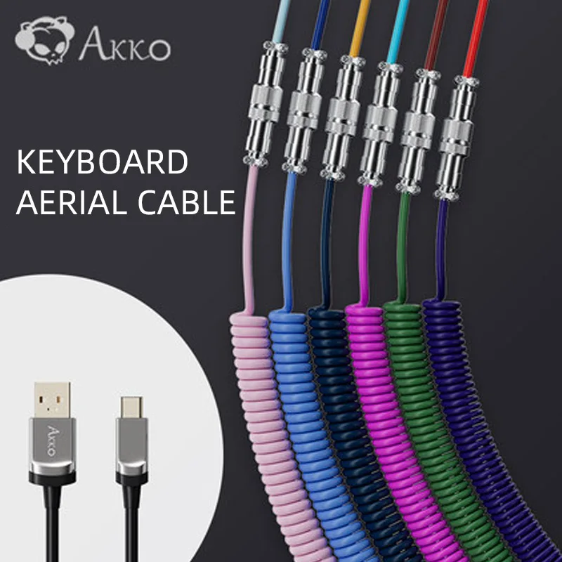 

Original AKKO Mechanical Keyboard Cable Type C USB Port 1.7m Coiled TPE Metal with Aviation Connector GK61 SK61 RK61 Anne Pro 2