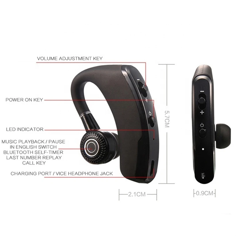 v9 handsfree wireless bluetooth earphones noise cancelling business wireless bluetooth headset with mic for driver office sports free global shipping