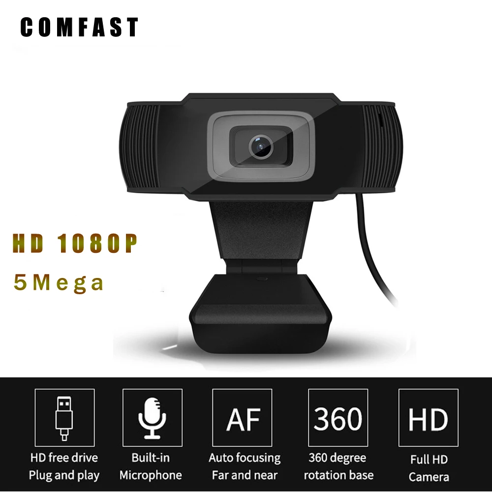 COMFAST Full HD веб-камера 1080P 5MP 60fps Dropcam USB камера Веб-камера с автофокусом camara для ПК