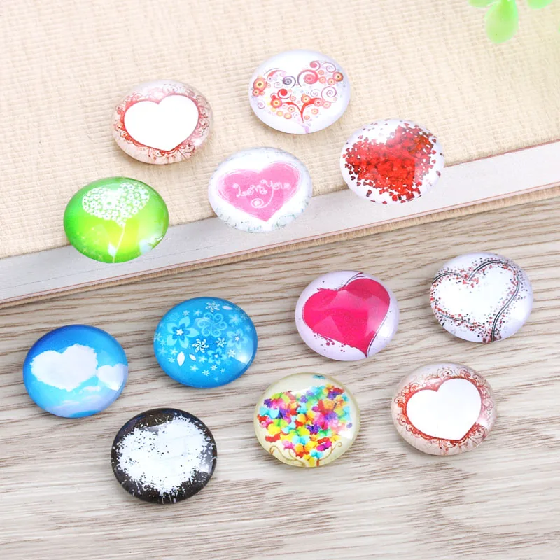 

20pcs/Lot 12MM/16MM/18MM/20MM/25MM MIxed Colorful Fashion Photo Glass Cabochons Mixed Color Cabochons For Bracelet Earrin