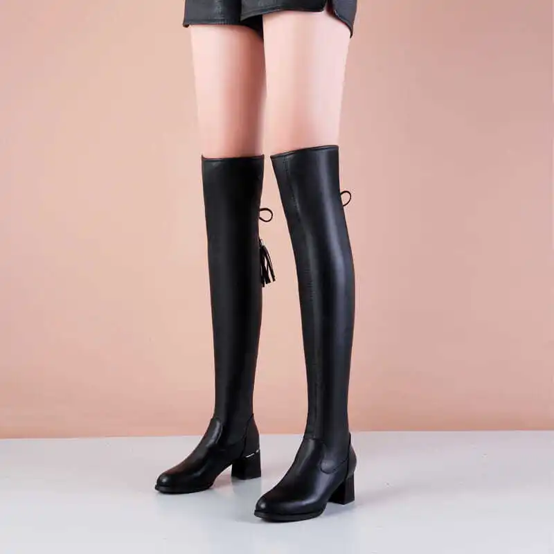 

Женские ботинки, зимние теплые бархатные модные черные эластичные ботинки на высоком каблуке с бантом-бабочкой для похудения, 2023