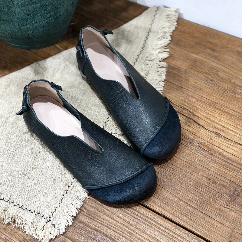 

Literary handmade leather women's shoes retro soft flat round head casual cowhide grandmother single shoe women