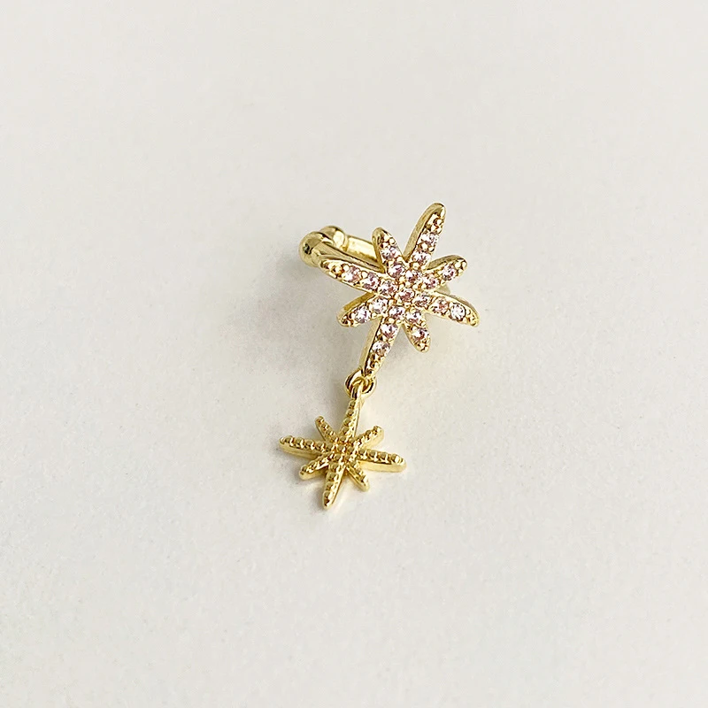 

High Quality 14K Real Gold Plated Single Star Earrings for Women Shiny AAA Zirconia S925 Silver Needle Fine Jewelry Wholesale