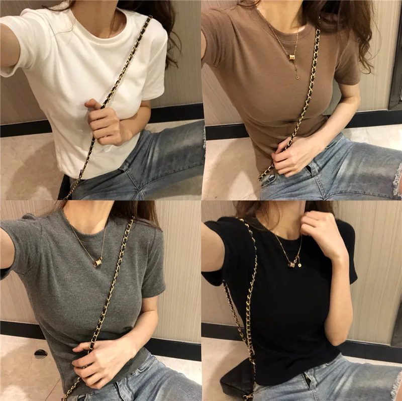 

Underwear Short-Sleeved T-shirt Women's 2021summer New Pure Cotton Half Sleeve Tight T-shirt Solid Color High Waist Crop Top
