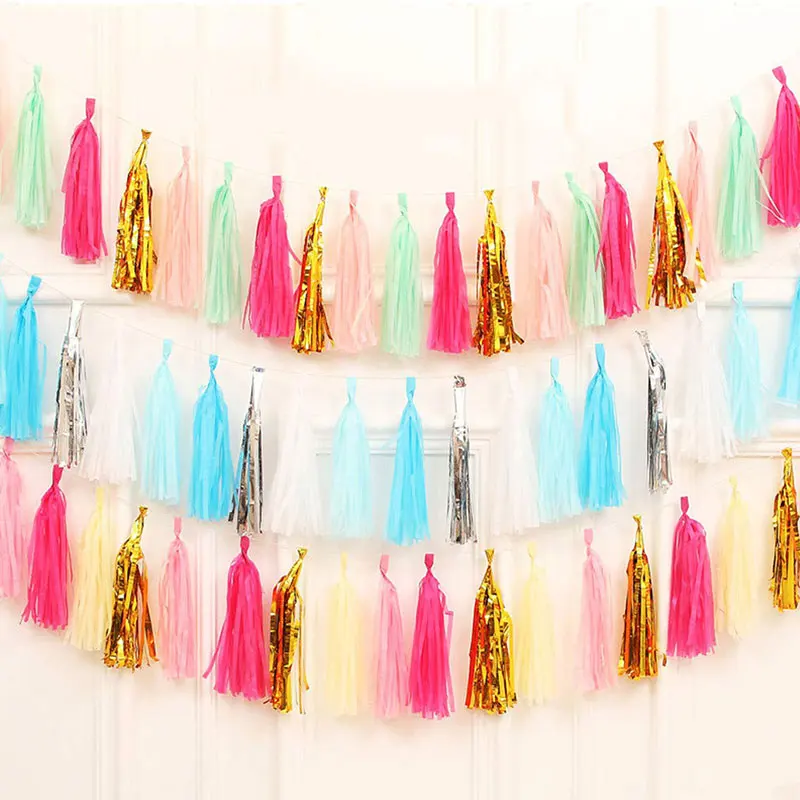 

20 Strips of Paper Tassel Set Birthday Party Wedding Dessert Table Background Wall Decoration Supplies Colored Paper Ribbons