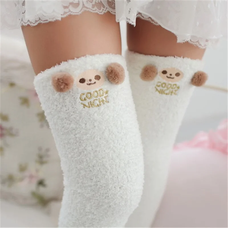 Japanese Girl Animal Modeling Women's Winter Stockings Over Knee Socks Striped Kawaii Cozy Long Thigh High Socks Warm Stockings