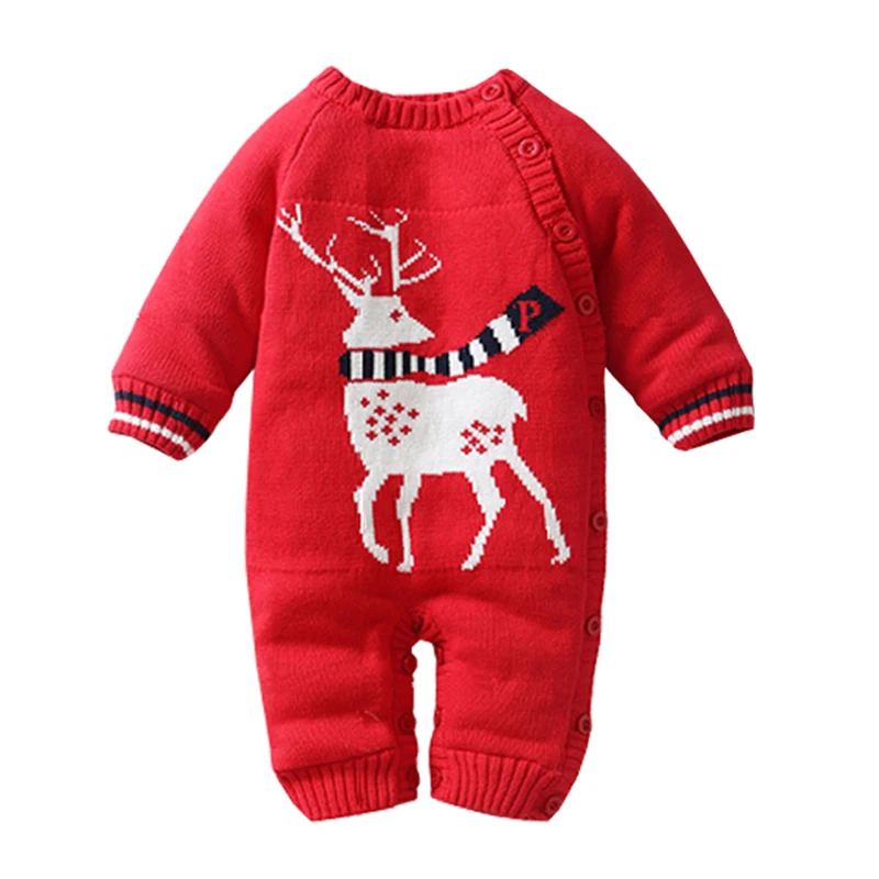Одежда для малышей с Санта Клаусом Зимний комбинезон новорожденных Вязаный