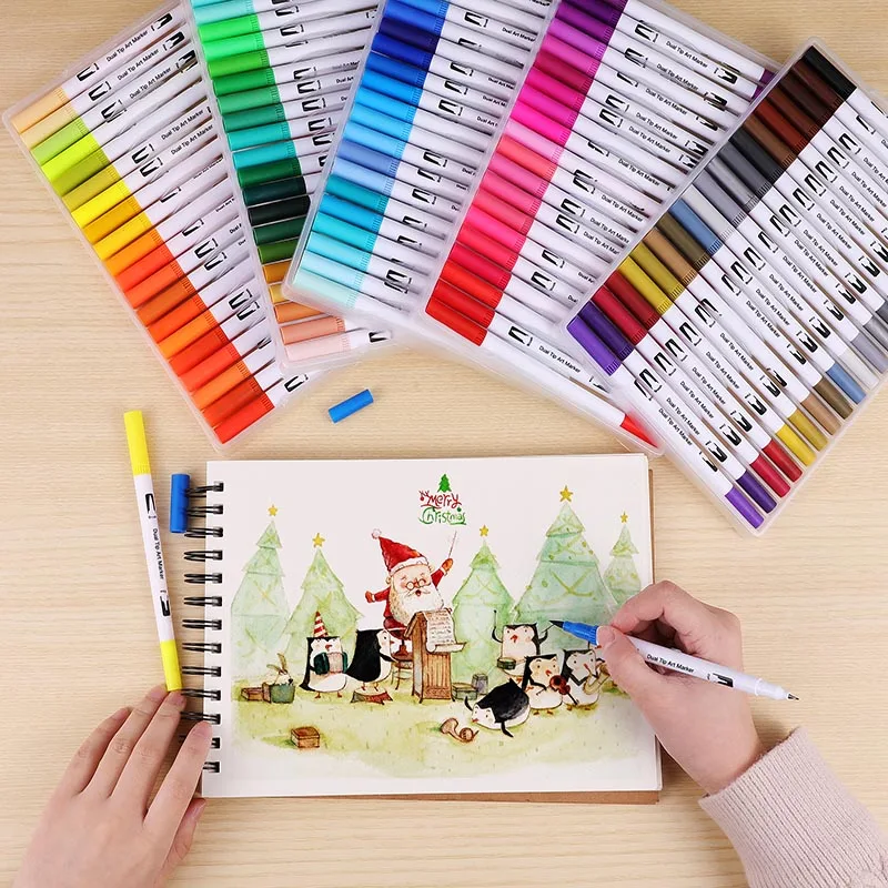 12/24/36/48/72/100 Colors Double Headed Watercolor Marker Pen Set Hook Line Writing Painting School Office Stationery Supplies | Канцтовары