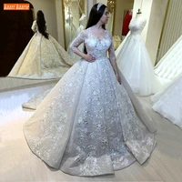 arabic lace wedding gowns appliqued long sleeves ivory o neck bride dresses 2020 marry muslim dubai princess white wedding dress
