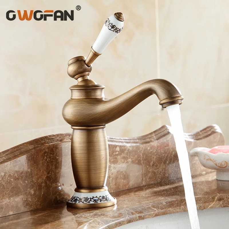 

Basin Faucets Blue and White Ceramic Handle Bathroom Sink Taps European Style Retro Deck Mounted Single Handle Mixer Tap S79-350